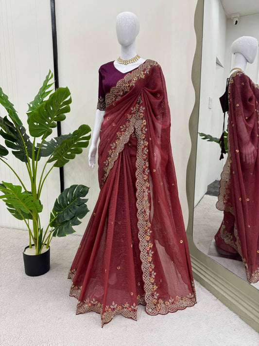 Designer Crunchy Silk Saree For Wedding