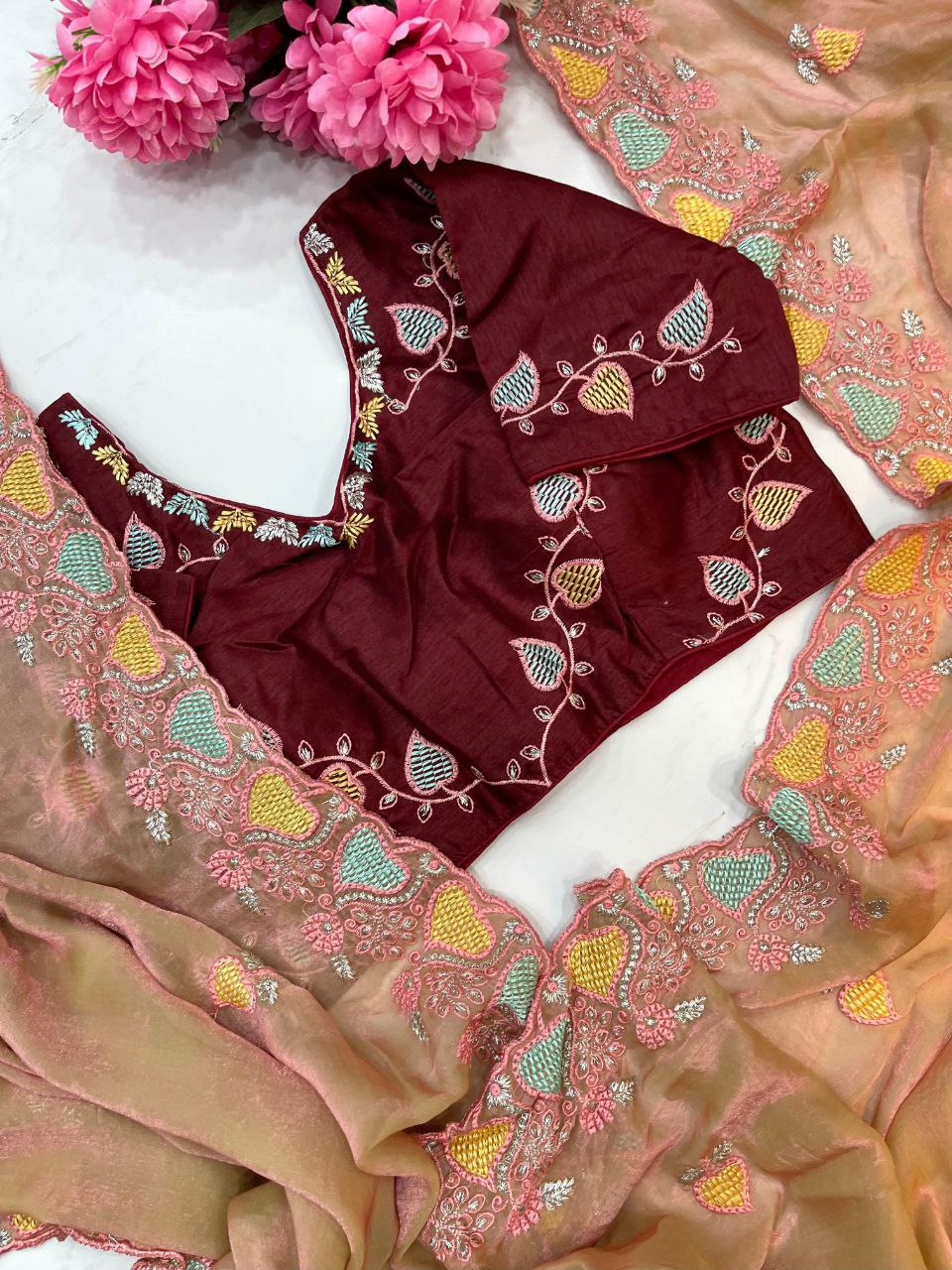 Designer Fandy Chiffon Two Tone Saree