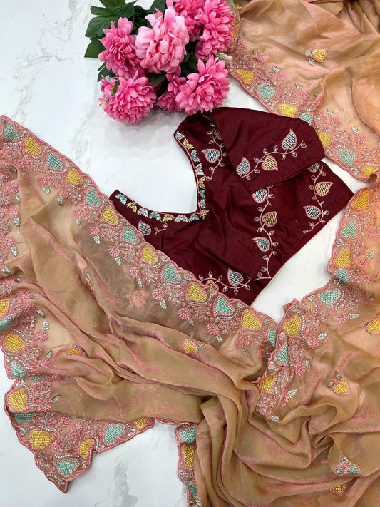 Designer Fandy Chiffon Two Tone Saree