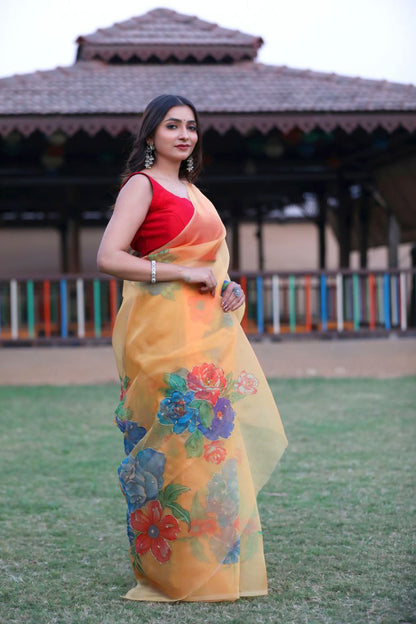 Designer Floral Printed Organza Saree