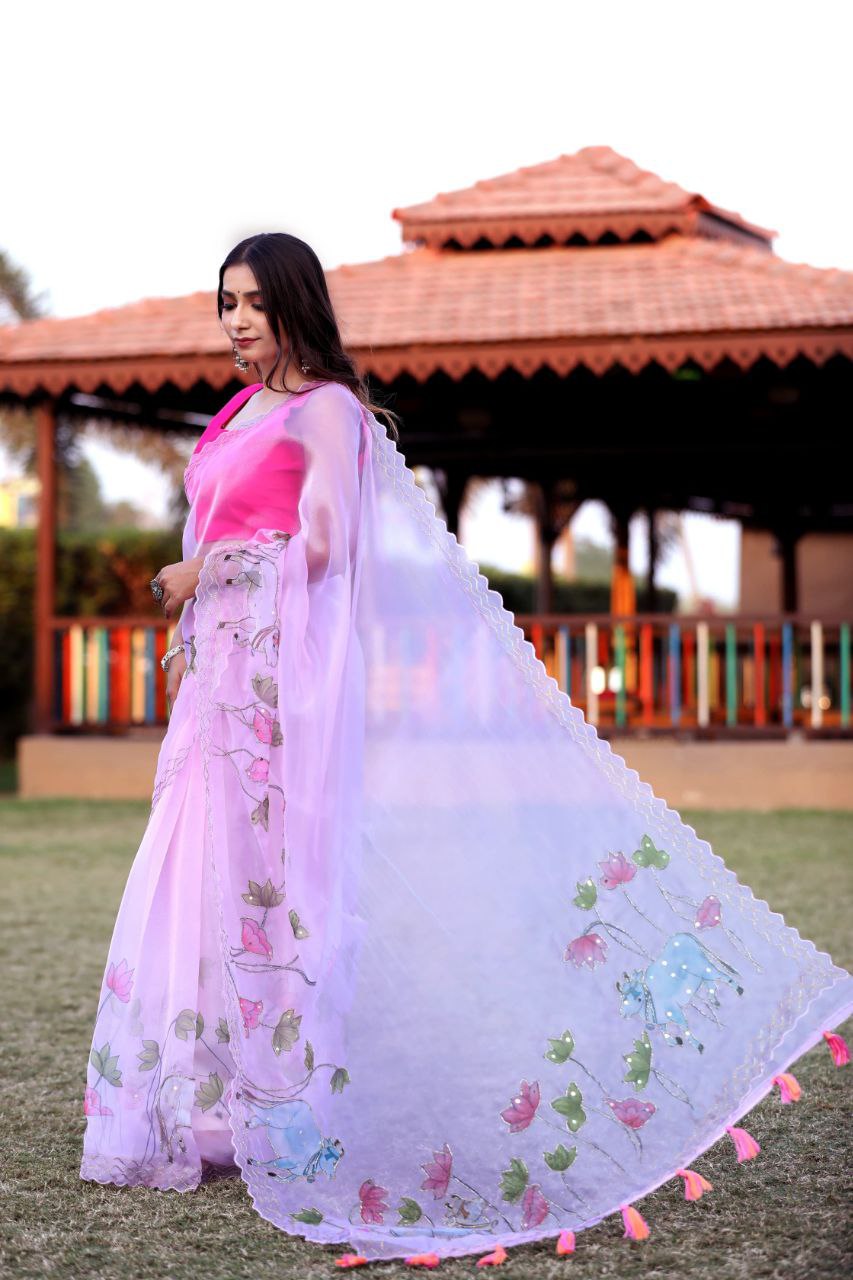 Designer Floral Printed Organza Saree