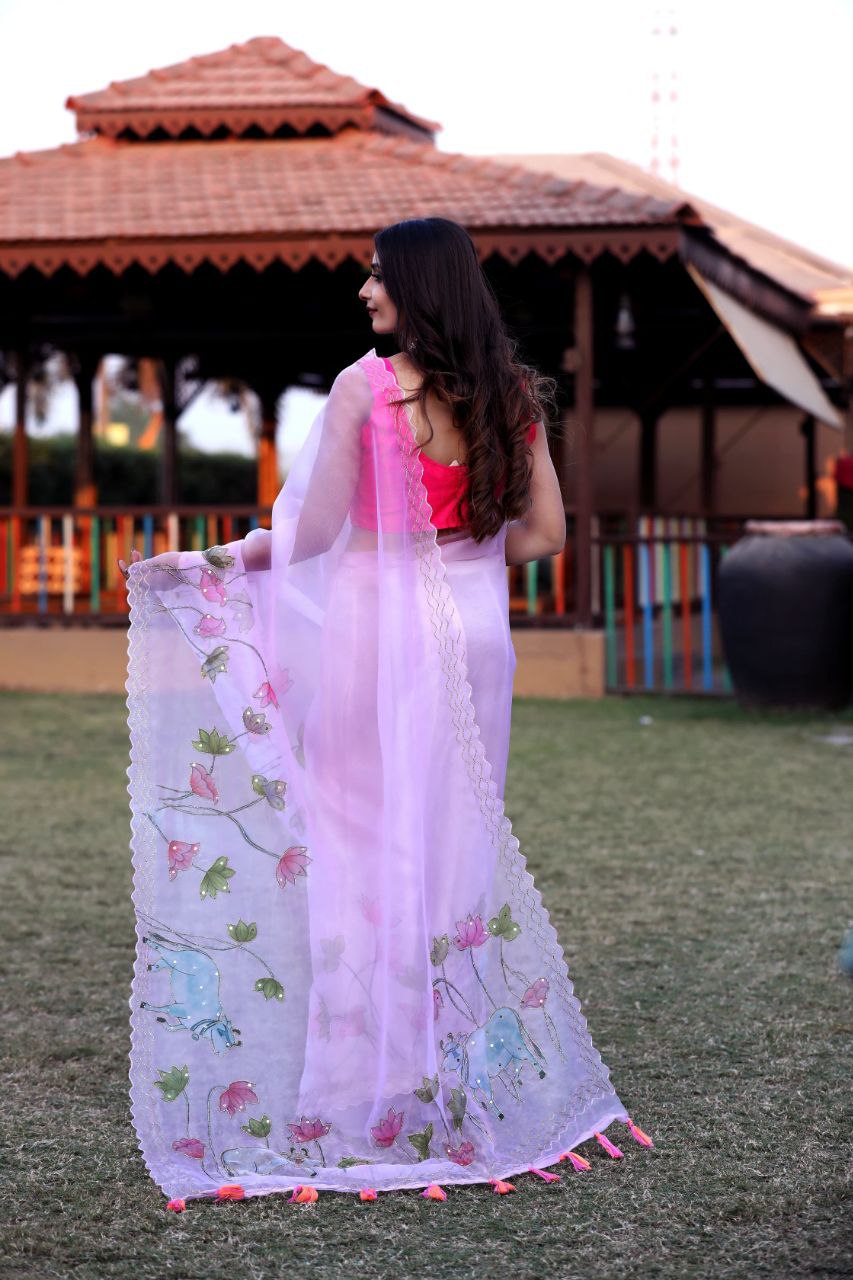Designer Floral Printed Organza Saree