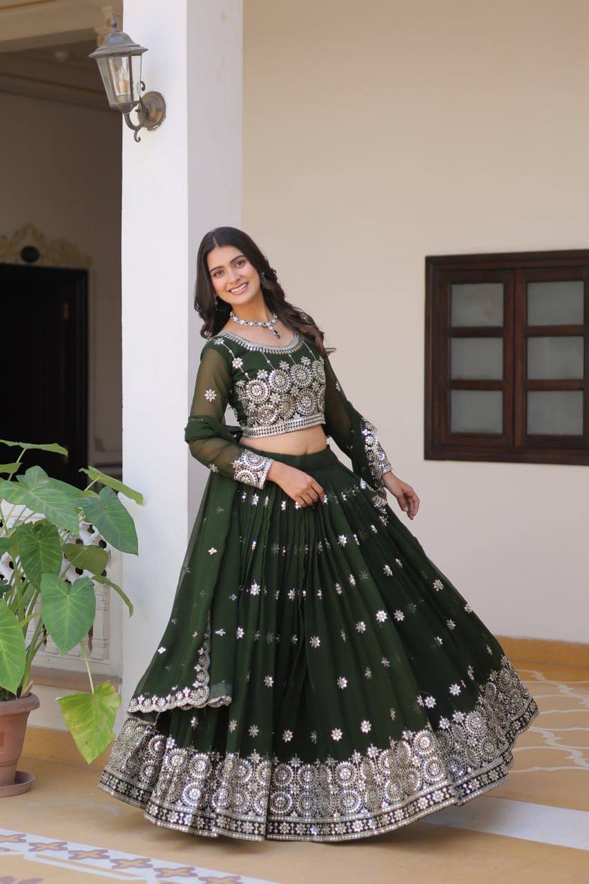 Green Designer Georgette Lehenga For Wedding