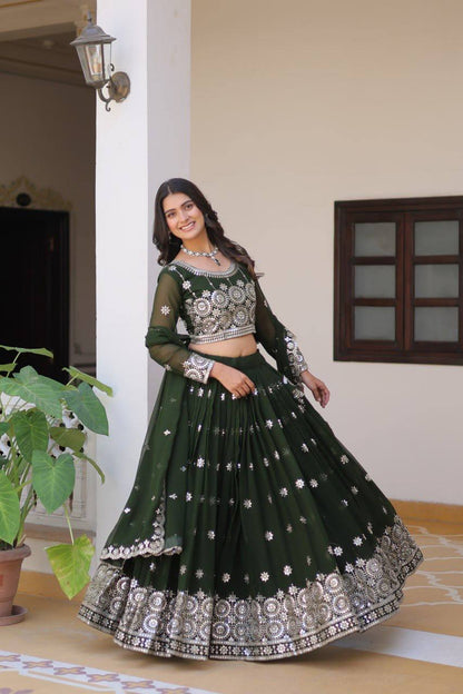 Green Designer Georgette Lehenga For Wedding