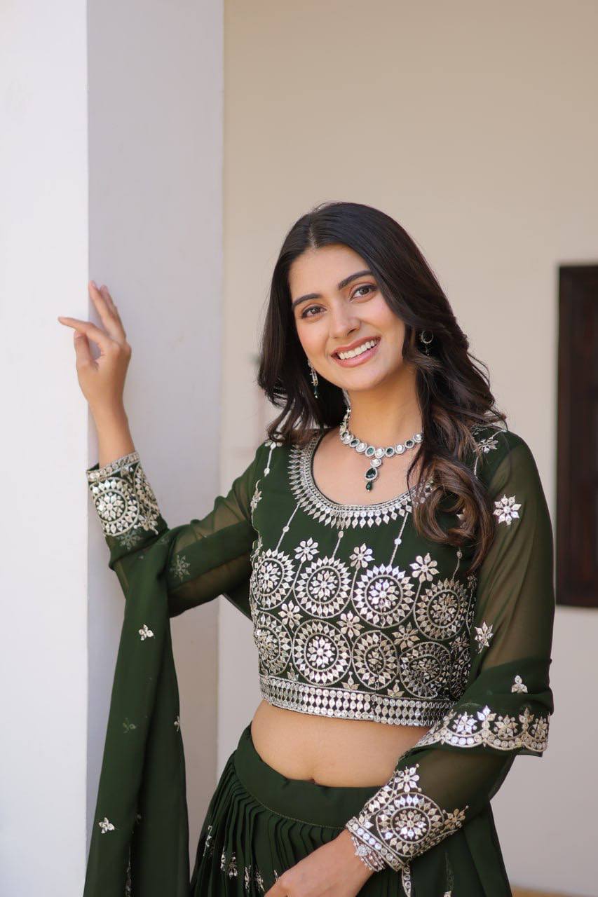 Green Designer Georgette Lehenga For Wedding