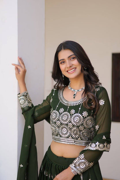 Green Designer Georgette Lehenga For Wedding