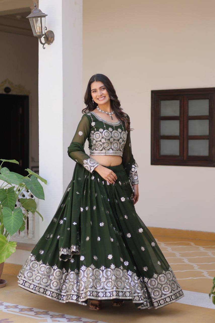 Green Designer Georgette Lehenga For Wedding