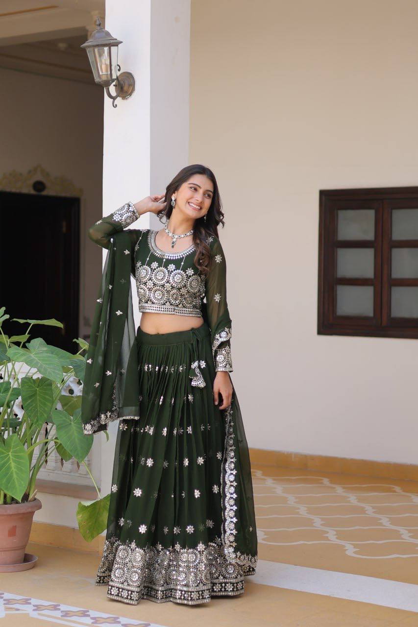 Green Designer Georgette Lehenga For Wedding