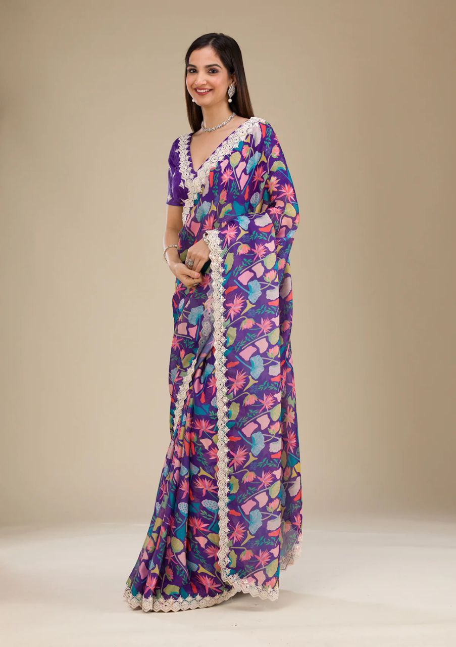 Purple Designer Georgette Saree