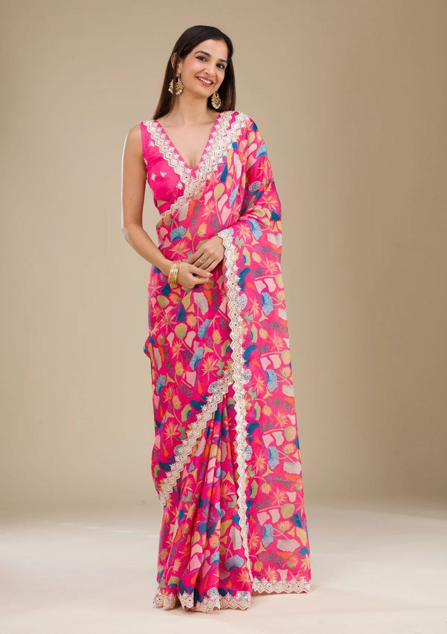 PInk Designer Georgette Saree