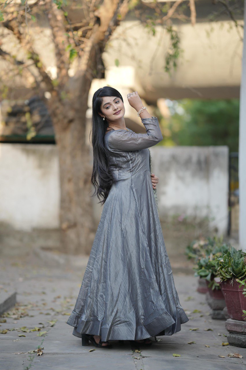 Designer Gold Crush Gown With Dupatta