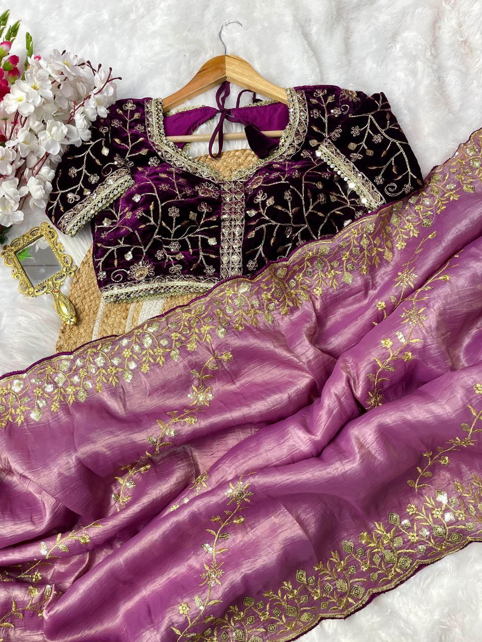 Designer Golden Crush Saree In Multi Color