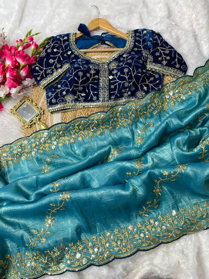 Designer Golden Crush Saree In Multi Color