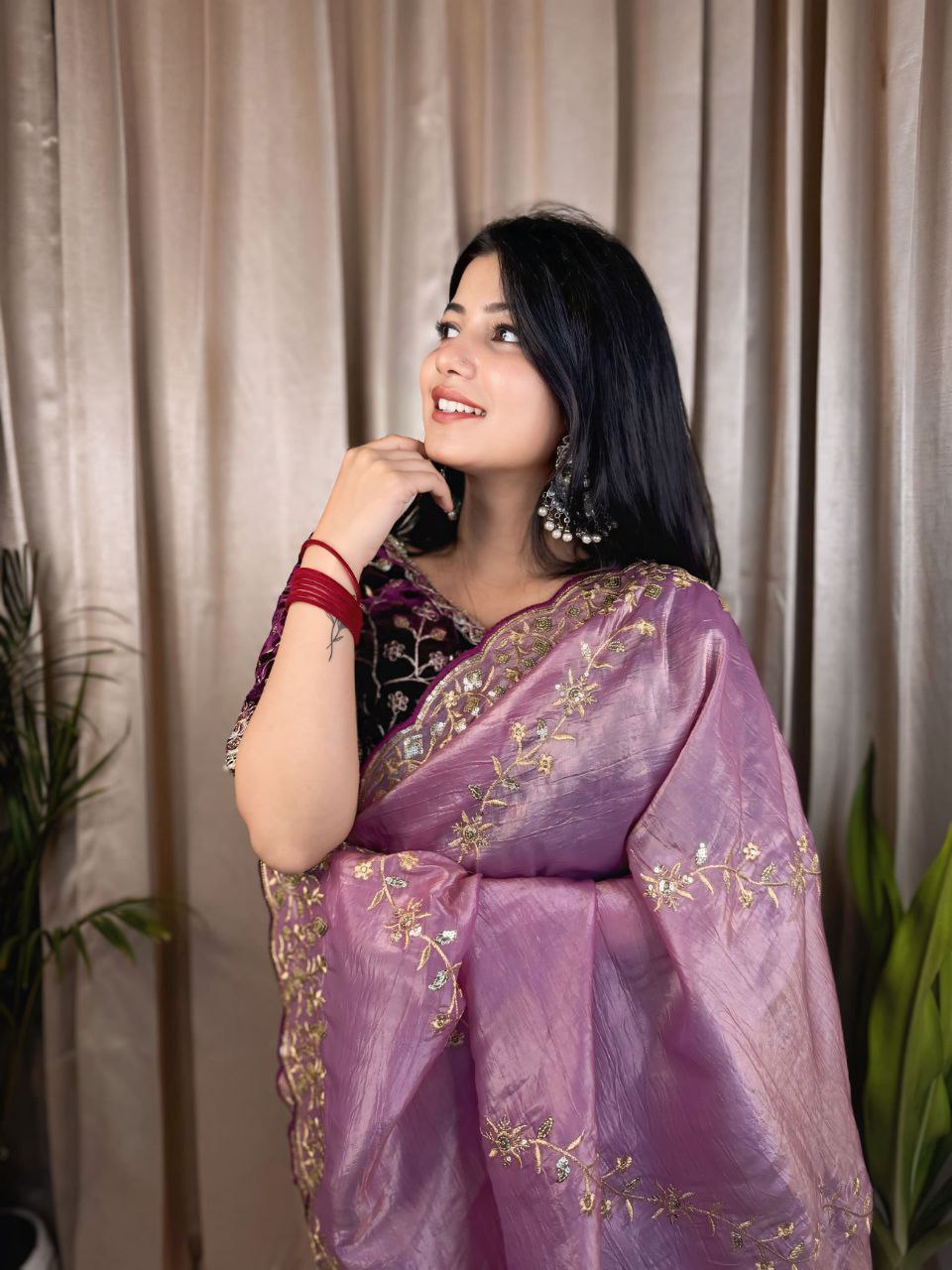 Designer Golden Crush Saree In Multi Color