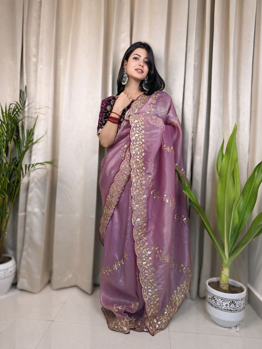 Designer Golden Crush Saree In Multi Color