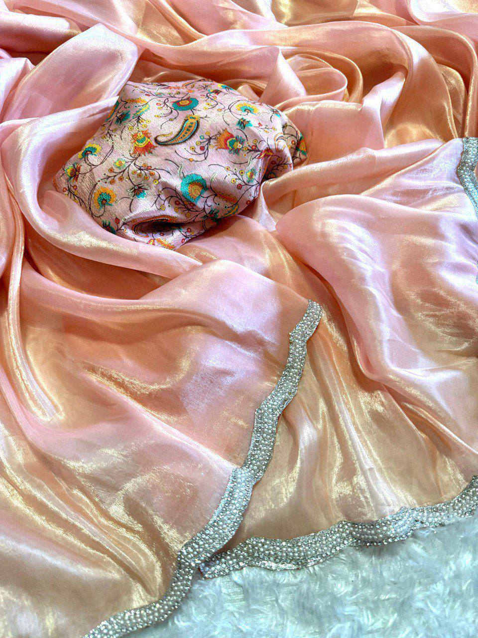 Designer Golden Shining Tissue Silk Saree