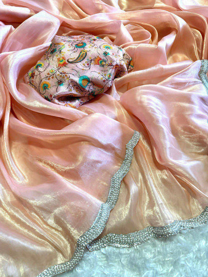 Designer Golden Shining Tissue Silk Saree