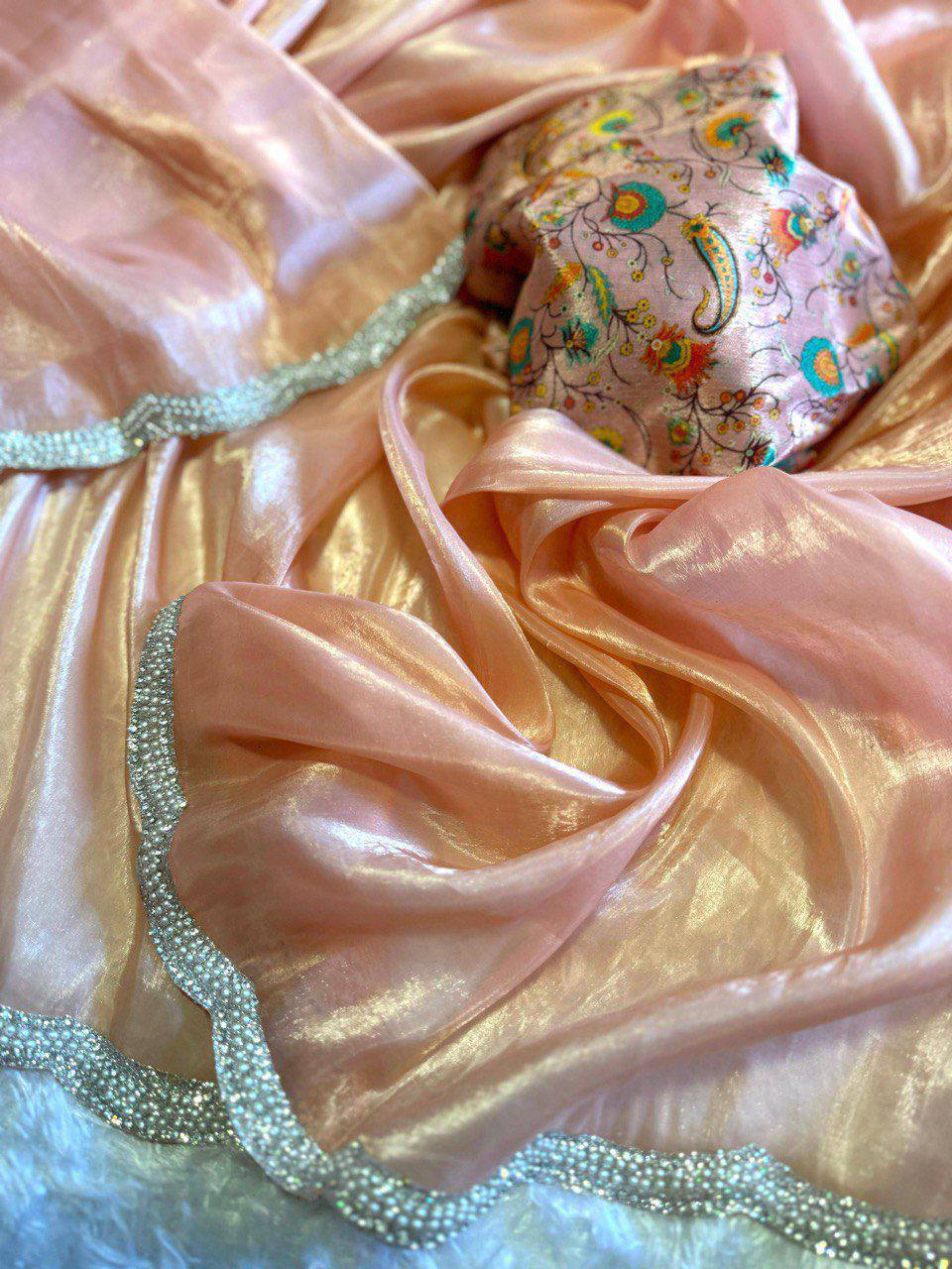 Designer Golden Shining Tissue Silk Saree