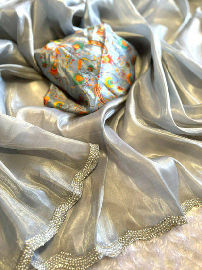 Designer Golden Shining Tissue Silk Saree