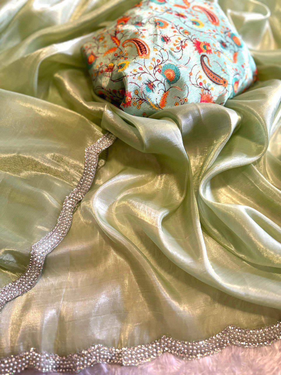 Designer Golden Shining Tissue Silk Saree