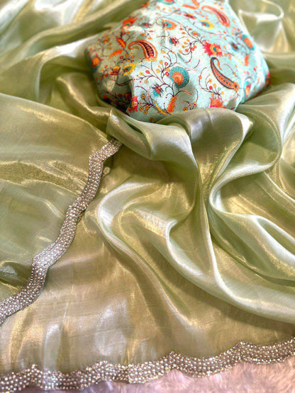 Designer Golden Shining Tissue Silk Saree