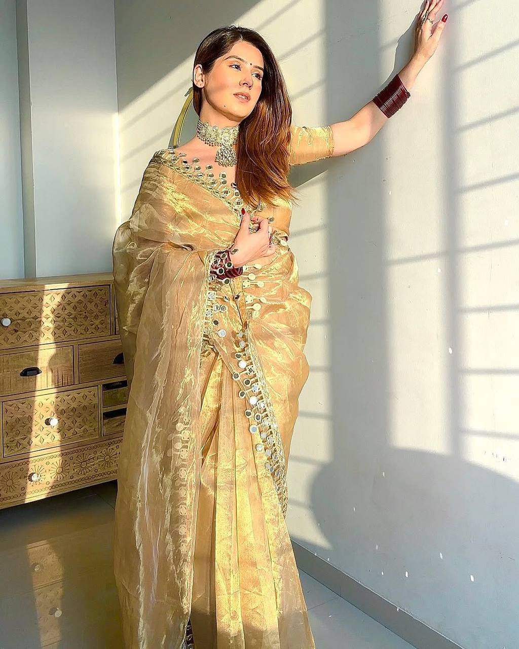 Designer Golden Tissue Silk Saree