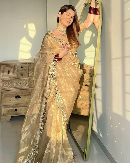 Designer Golden Tissue Silk Saree