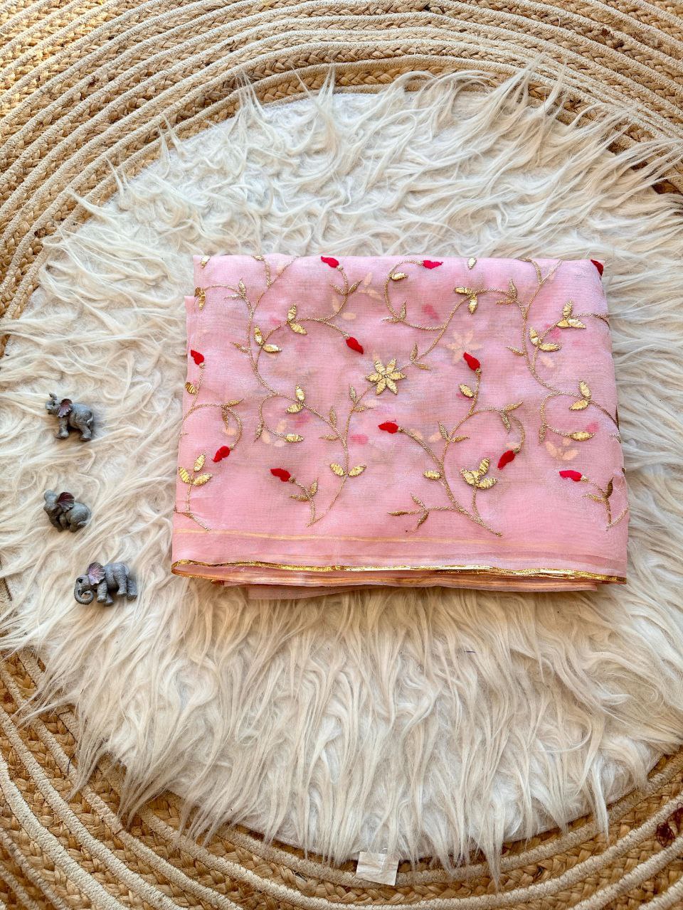 Designer Gota Worked Organza Saree In Pink