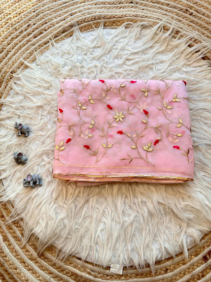 Designer Gota Worked Organza Saree In Pink