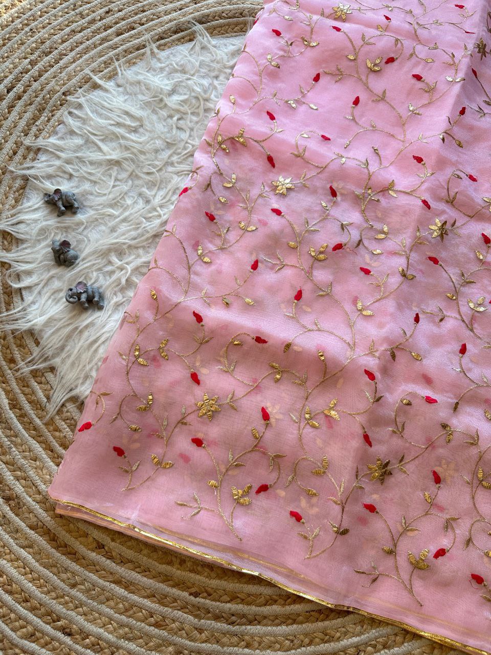 Designer Gota Worked Organza Saree In Pink