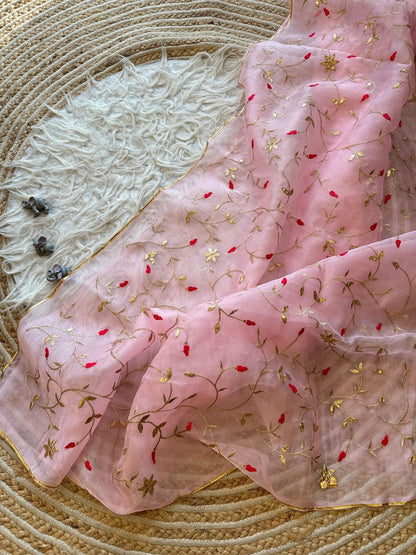 Designer Gota Worked Organza Saree In Pink