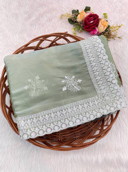 Pista Designer Jimmy Choo Silk Saree