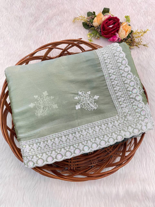 Pista Designer Jimmy Choo Silk Saree