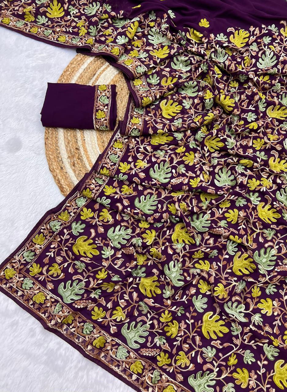 Designer Kashmiri Work Georgette Saree