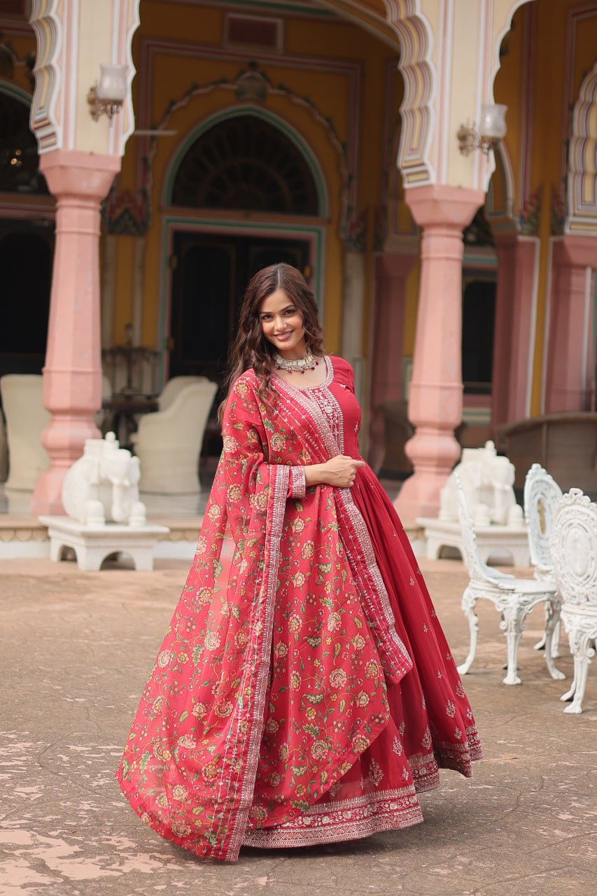 Designer Long Gown Dress With Dupatta