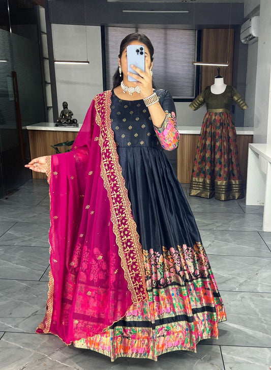 Black Designer Long Gown Dress With Dupatta