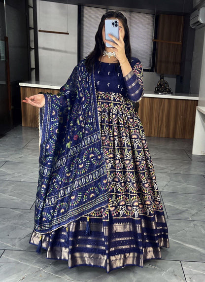 Navy Designer Long Gown Dress With Dupatta