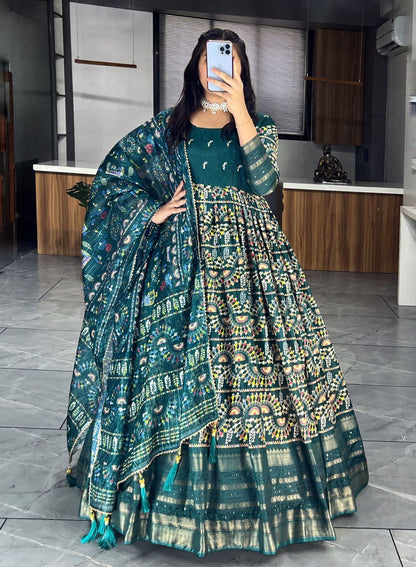 Green Designer Long Gown Dress With Dupatta