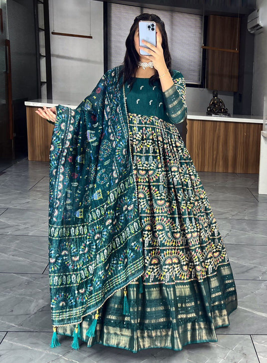 Green Designer Long Gown Dress With Dupatta