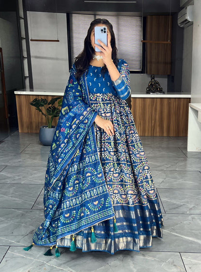 Teal Designer Long Gown Dress With Dupatta