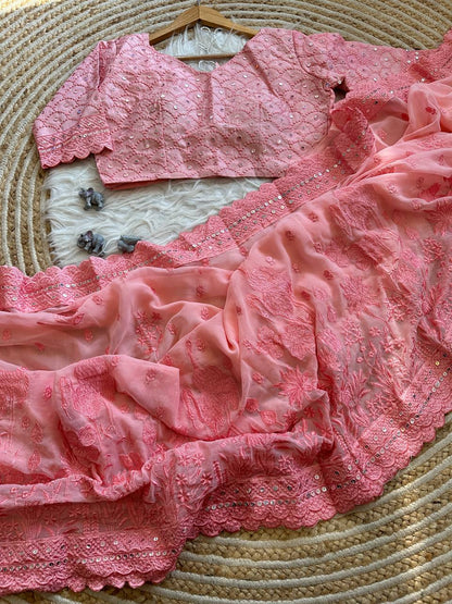 Designer Lucknowi Worked Georgette Saree