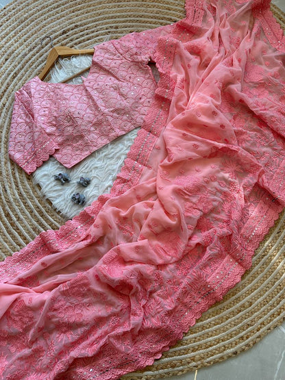 Designer Lucknowi Worked Georgette Saree