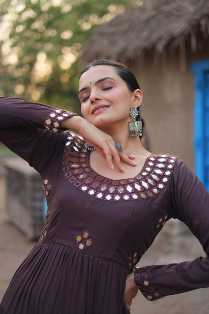 Coffee Designer Navaratri Wear Gown Dress