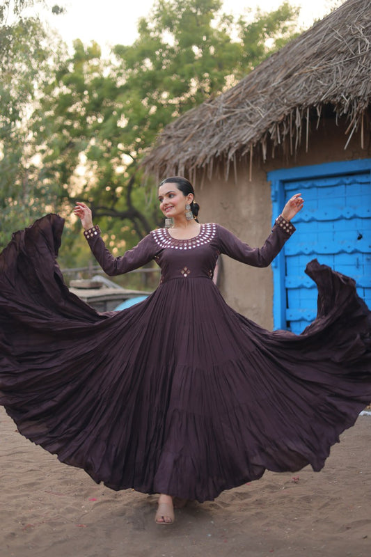 Coffee Designer Navaratri Wear Gown Dress