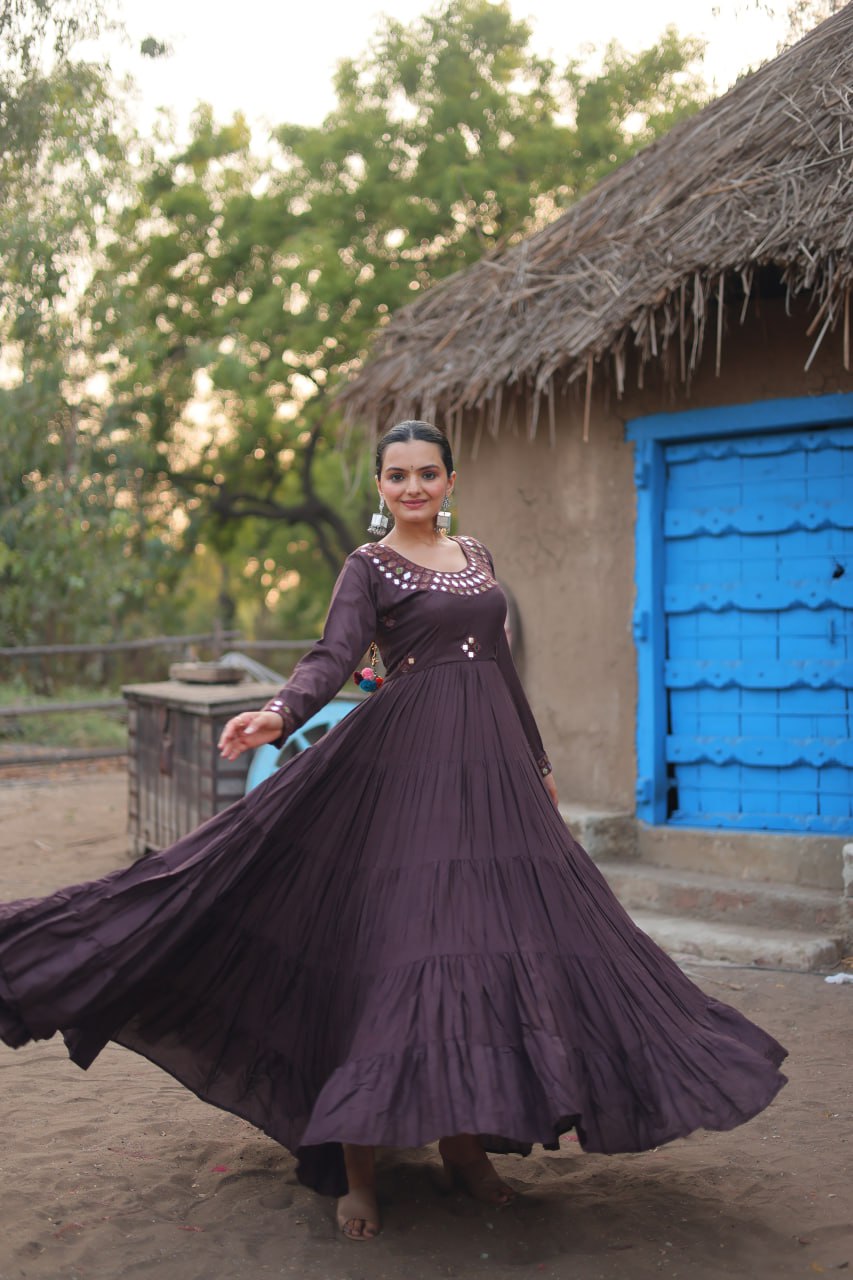 Coffee Designer Navaratri Wear Gown Dress