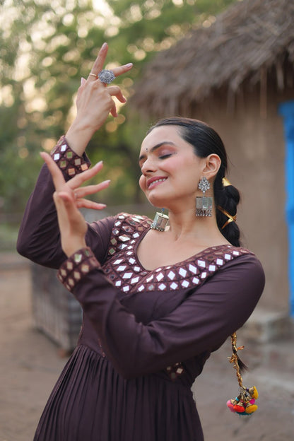 Coffee Designer Navaratri Wear Gown Dress