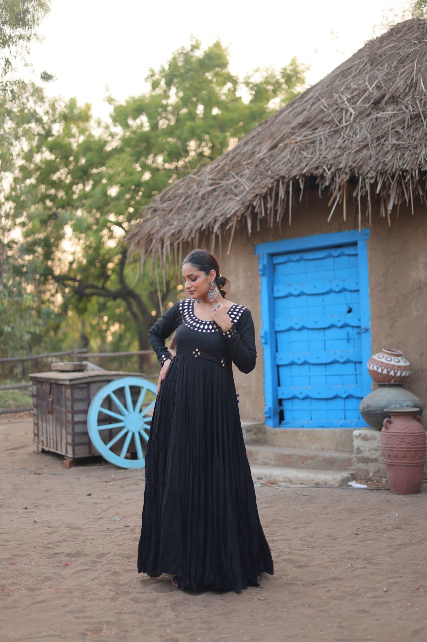 Black Designer Navaratri Wear Gown Dress