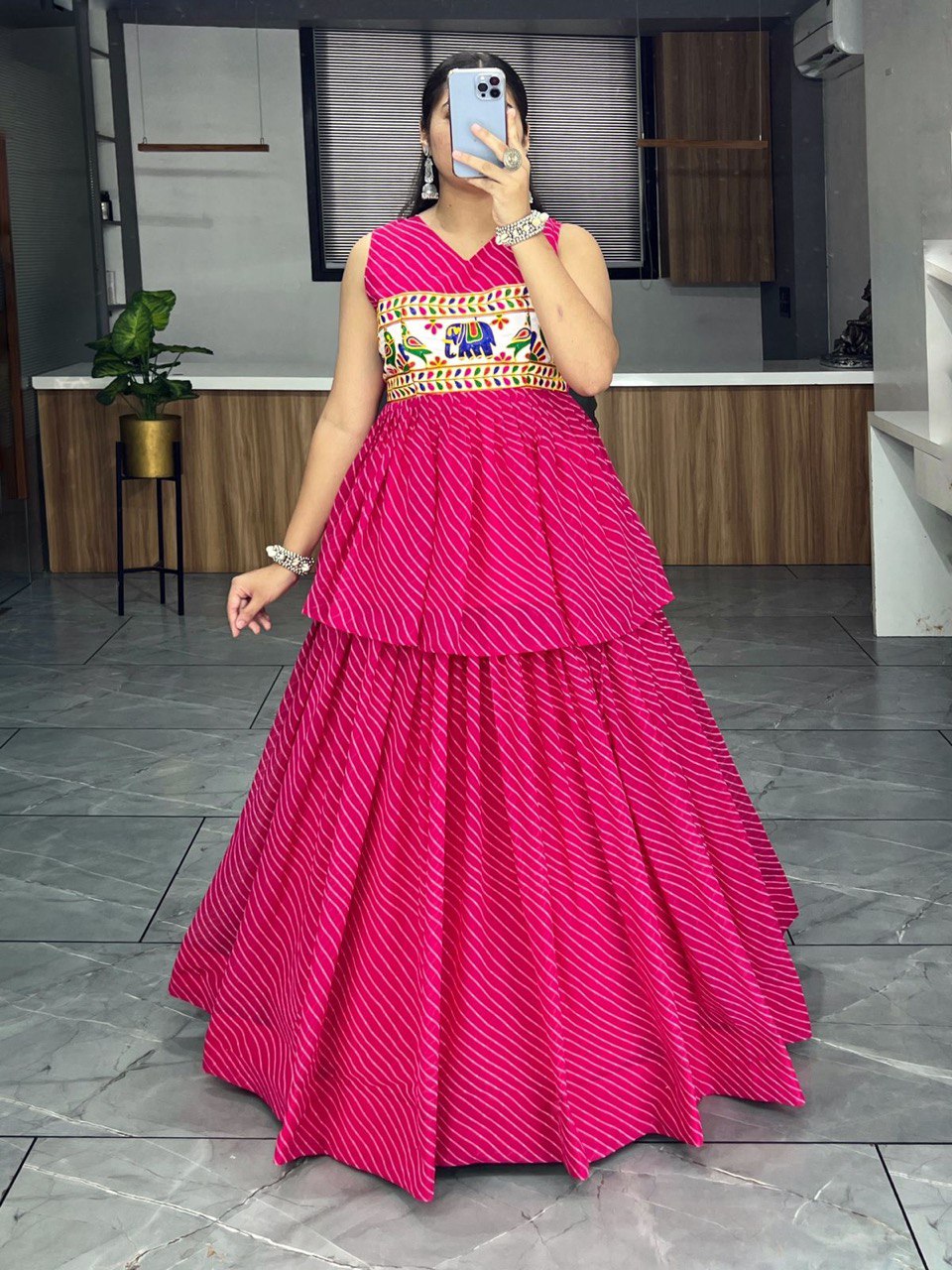 Pink Designer Navaratri Wear Kediya Set