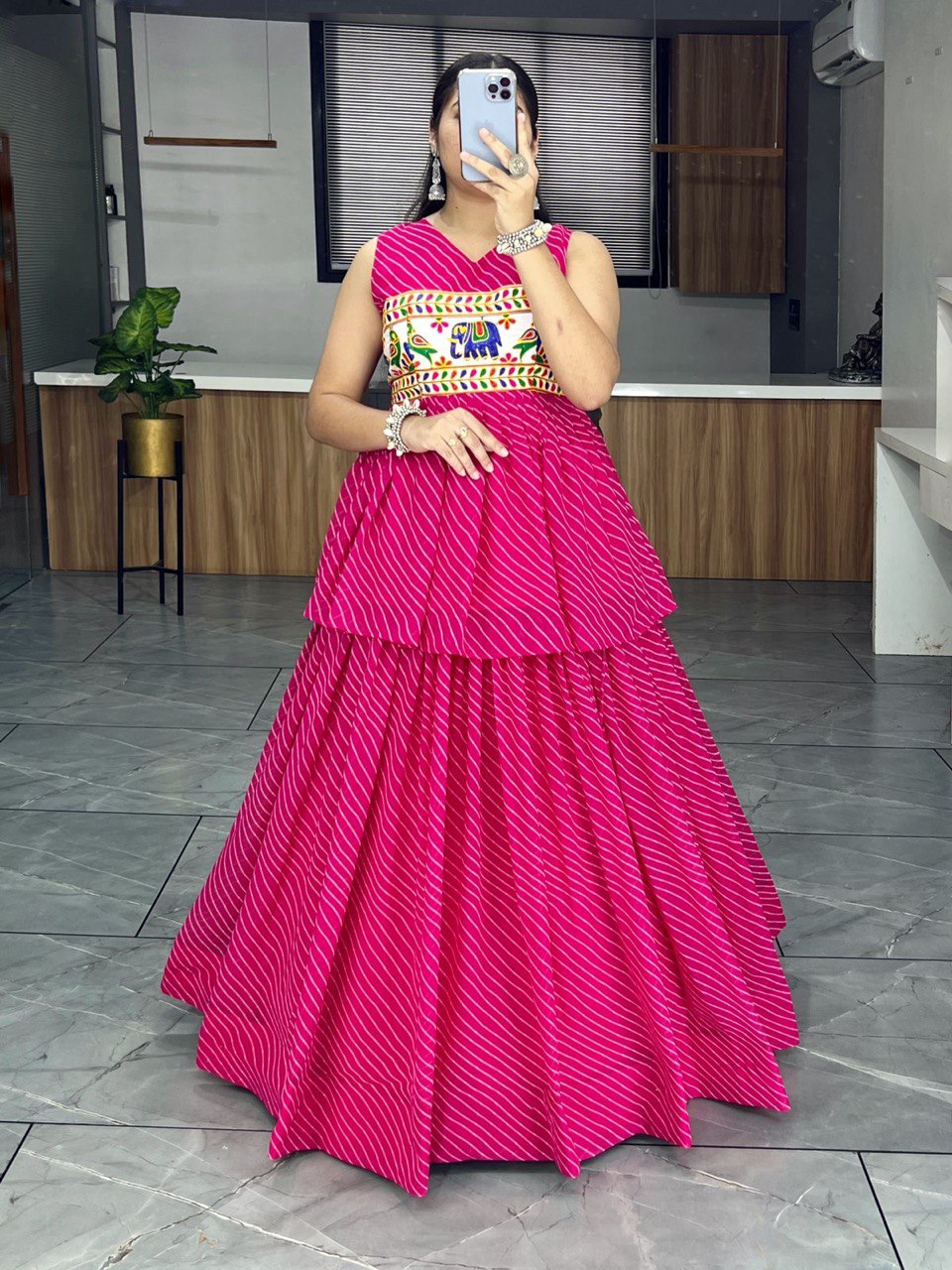 Pink Designer Navaratri Wear Kediya Set