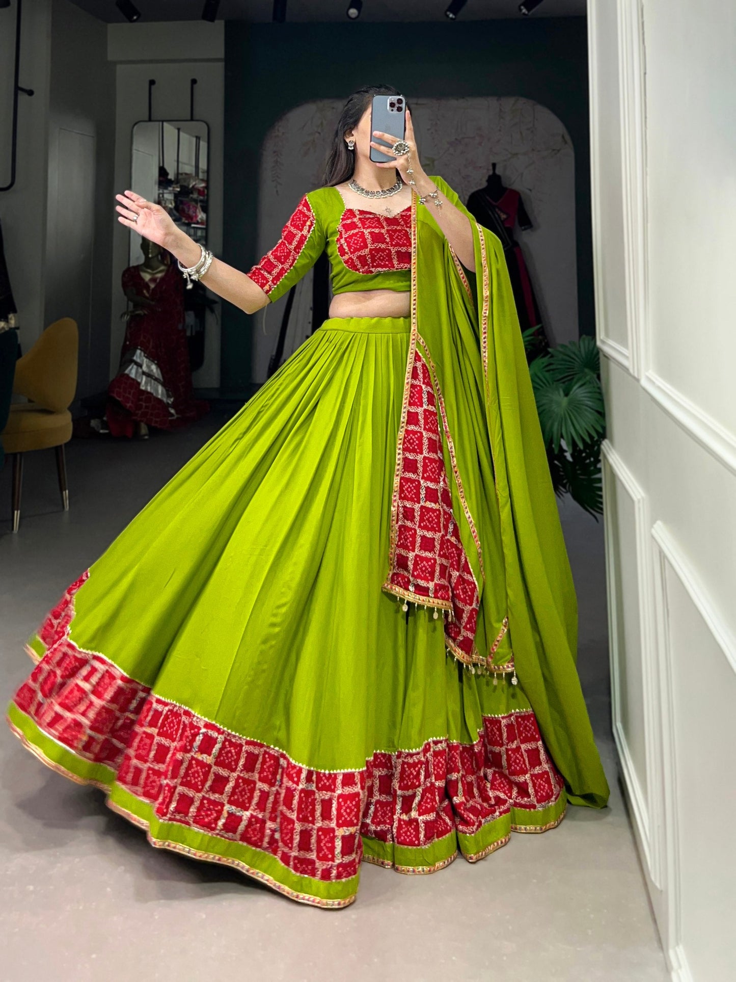 Parrot Green Designer Navaratri Wear Lehenga Choli